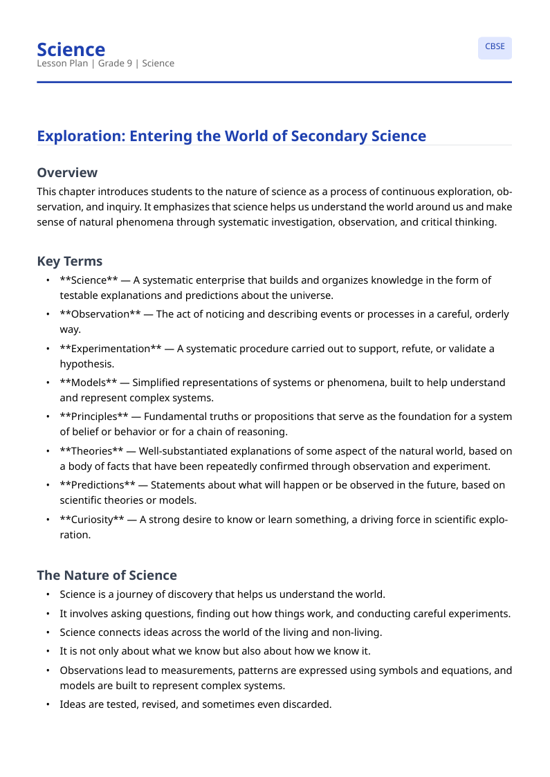 First page of the Teachers Lab chapter notes: Exploration: Entering the World of Secondary Science